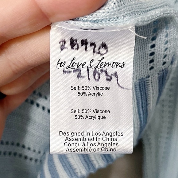 For Love and Lemons Light Blue Rhea Pointelle Cardigan Sweater Plus Size 2X NEW - Picture 12 of 13